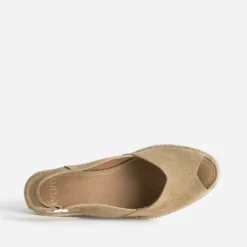Espadrille compensée beige cuir velours éco-conçu