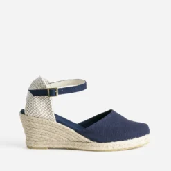 Espadrille compensée bleu marine en toile