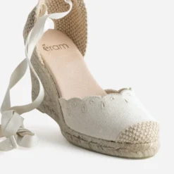 Espadrille compensée écrue toile brodée