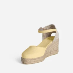 Espadrille compensée jaune toile
