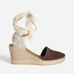 Espadrille compensée marron cuir velours