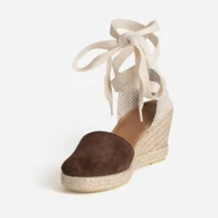 Espadrille compensée marron cuir velours