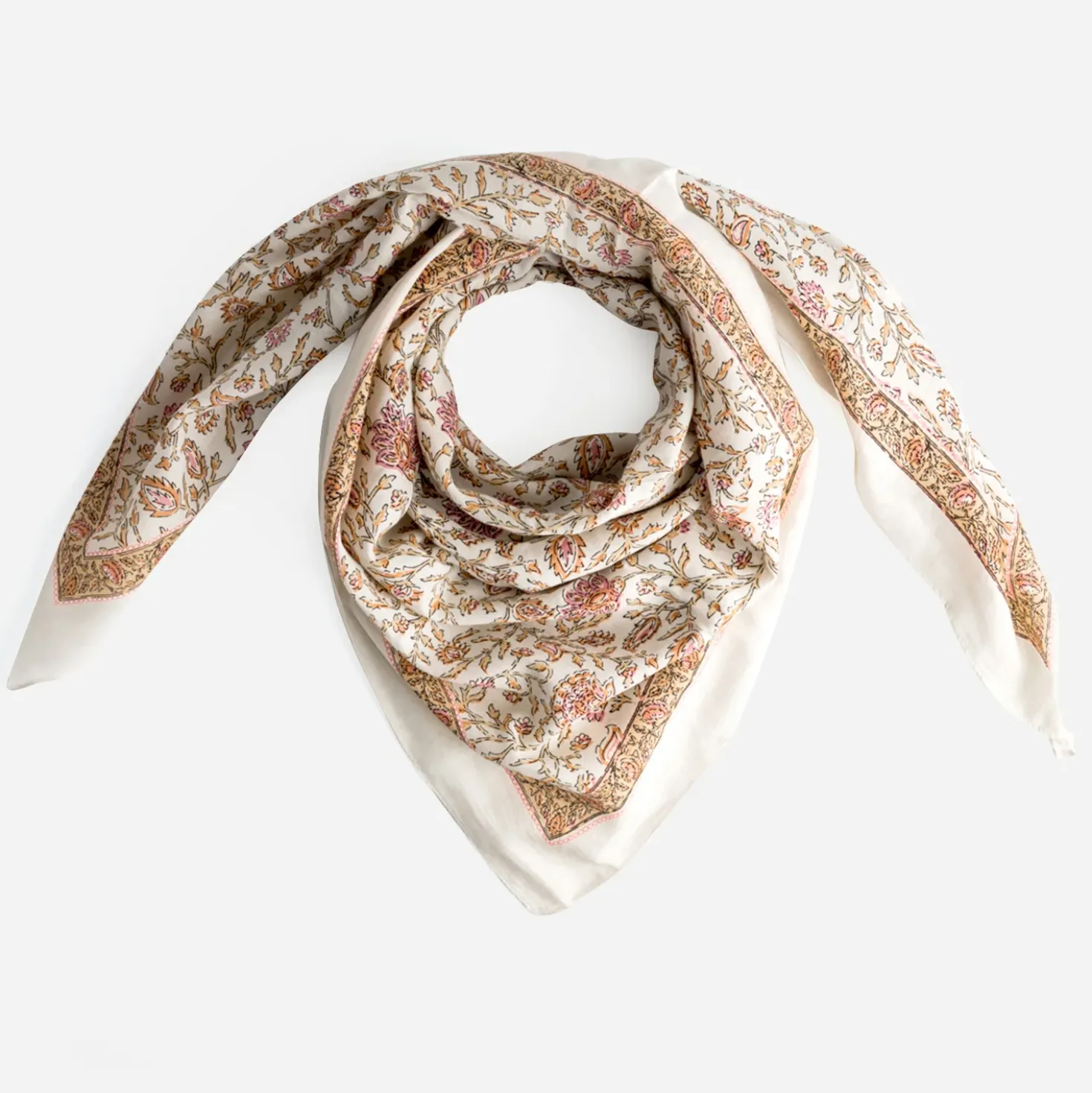 Foulard écru imprimé floral