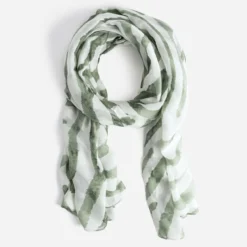 Foulard écru motif zèbre kaki