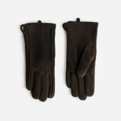 Gants marron foncé cuir velours
