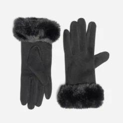 Gants noirs avec bords imitation fourrure