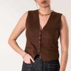 Gilet de costume TEXTO marron