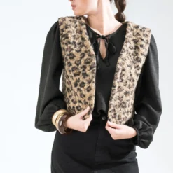 Gilet TEXTO marron à motif léopard