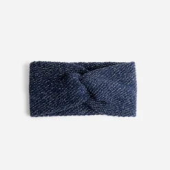 Headband marine pailleté en tricot avec nœud fixe
