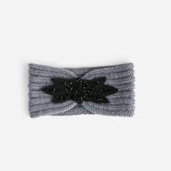 Headband TEXTO gris tricot décor brodé