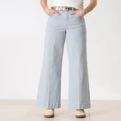 Jean TEXTO large bleu fines rayures cropped