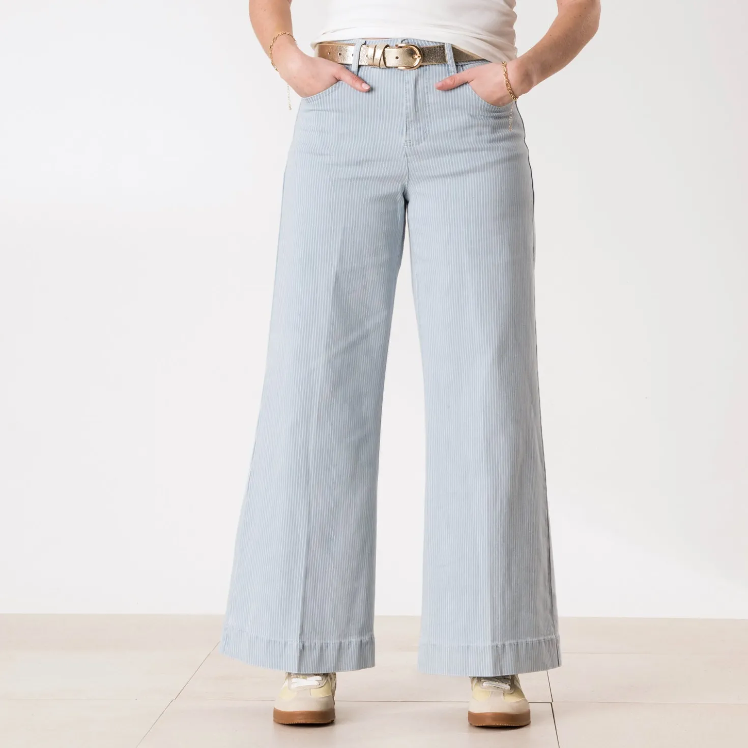 Jean TEXTO large bleu fines rayures cropped