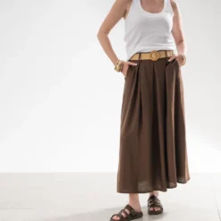 Jupe midi TEXTO marron avec ceinture