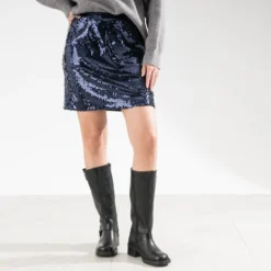 Mini jupe TEXTO marine en sequins