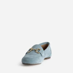 Mocassin baby blue en cuir velours