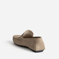 Mocassin beige cuir velours