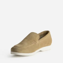 Mocassin beige cuir velours