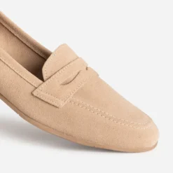 Mocassin beige cuir velours