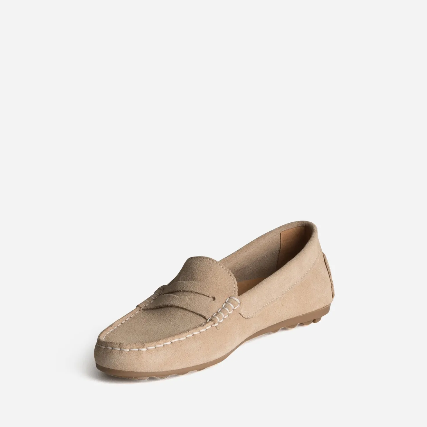 Mocassin beige cuir velours