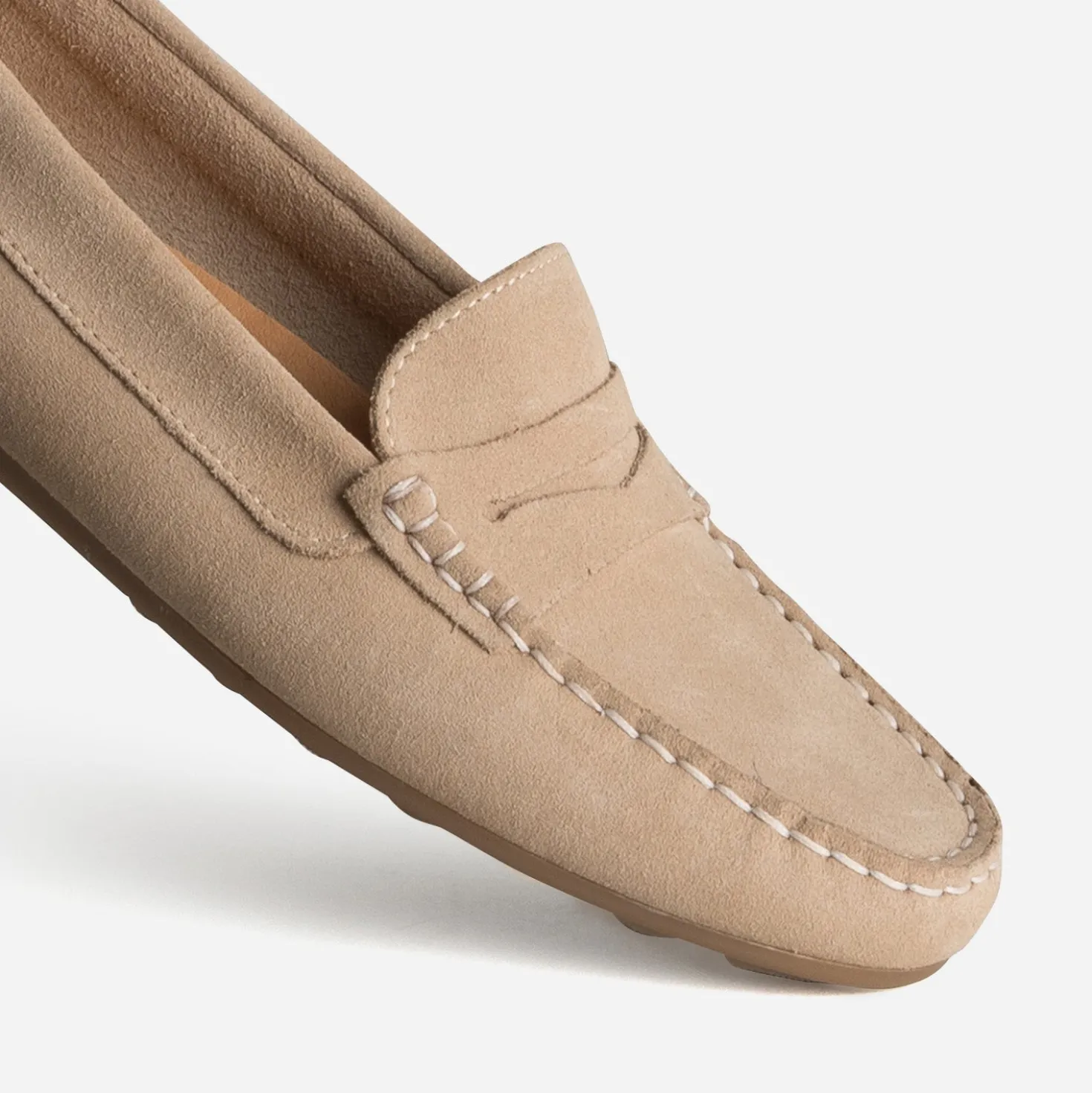 Mocassin beige cuir velours