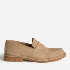 Mocassin beige cuir velours semelle effet crêpe
