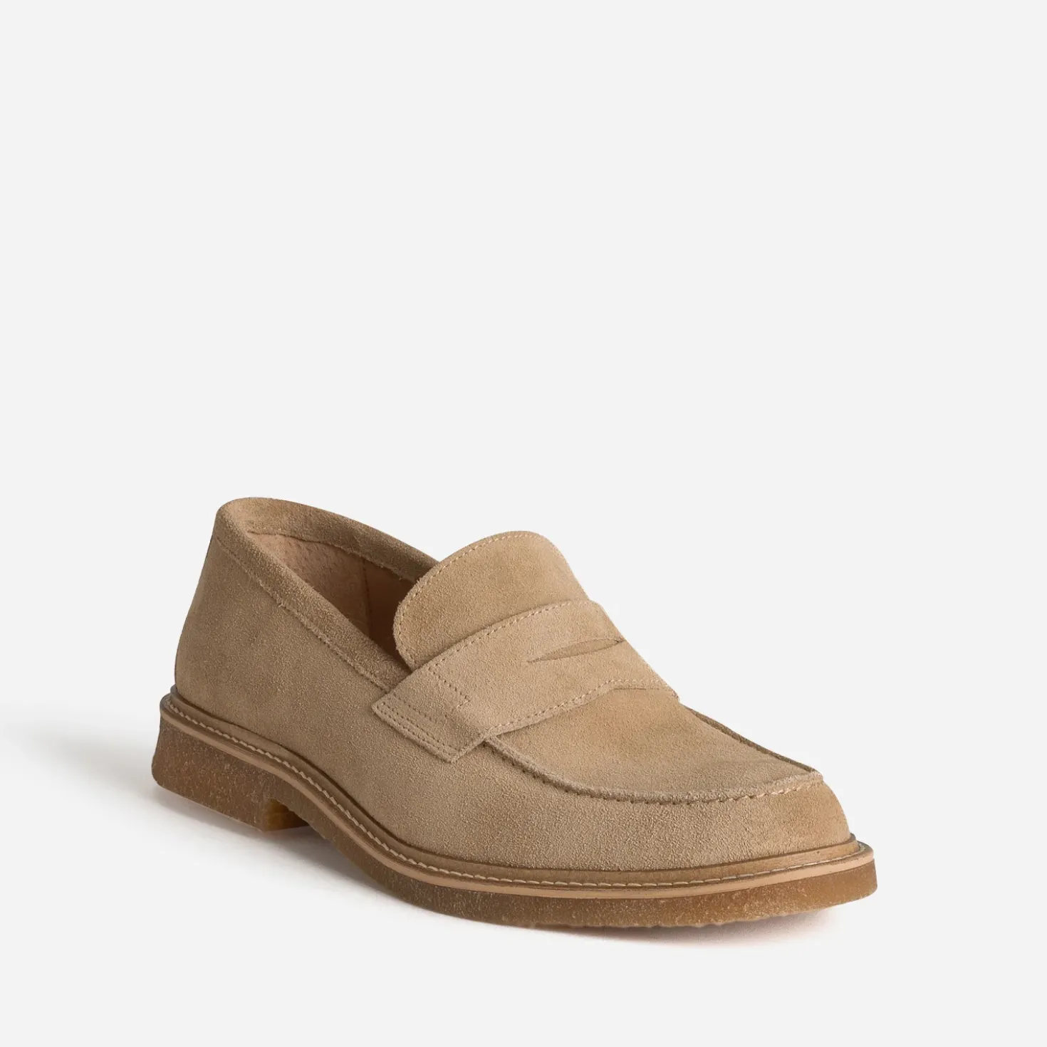 Mocassin beige cuir velours semelle effet crêpe