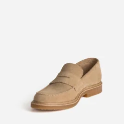 Mocassin beige cuir velours semelle effet crêpe