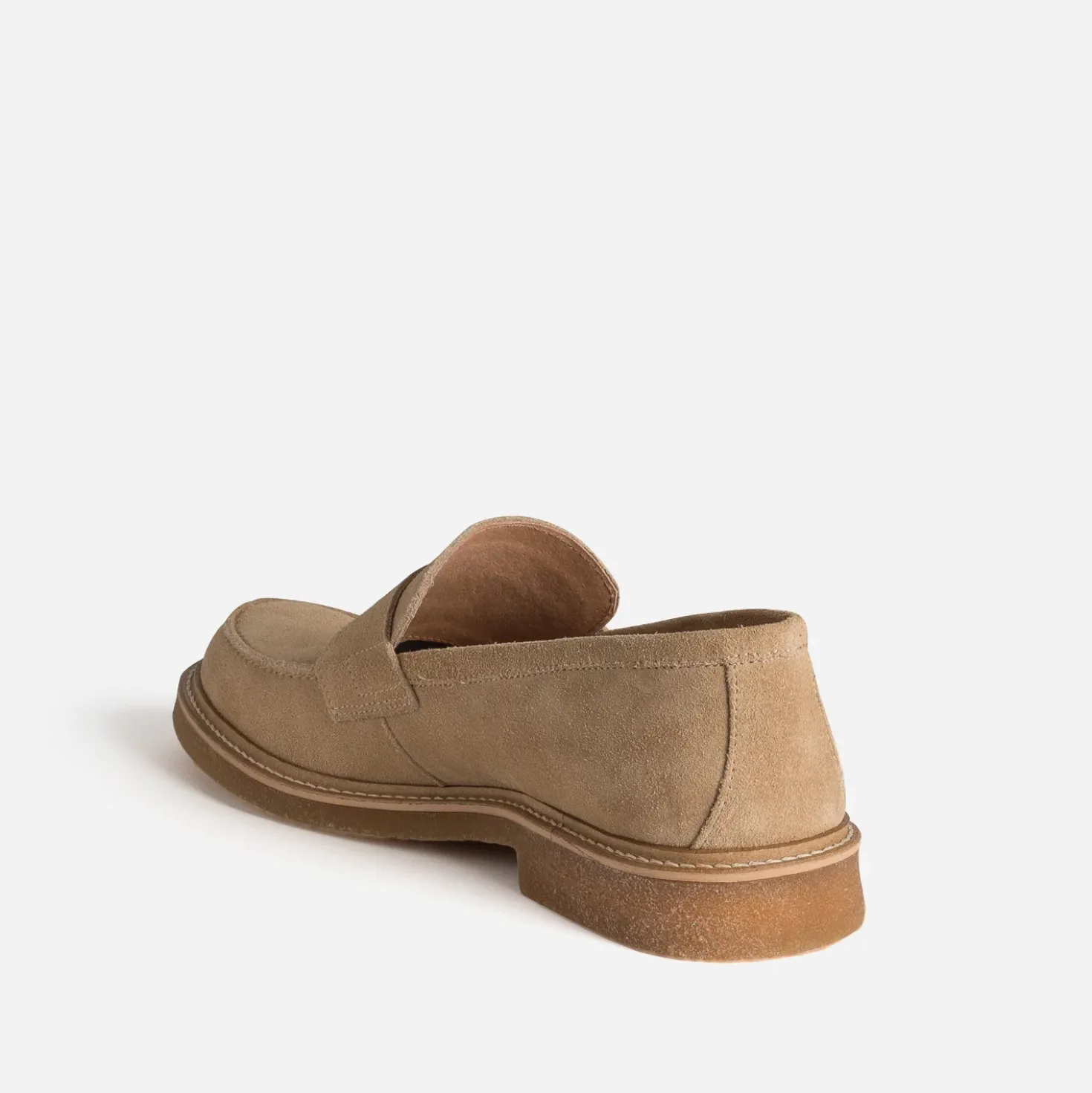 Mocassin beige cuir velours semelle effet crêpe