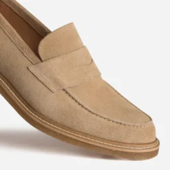 Mocassin beige cuir velours semelle effet crêpe