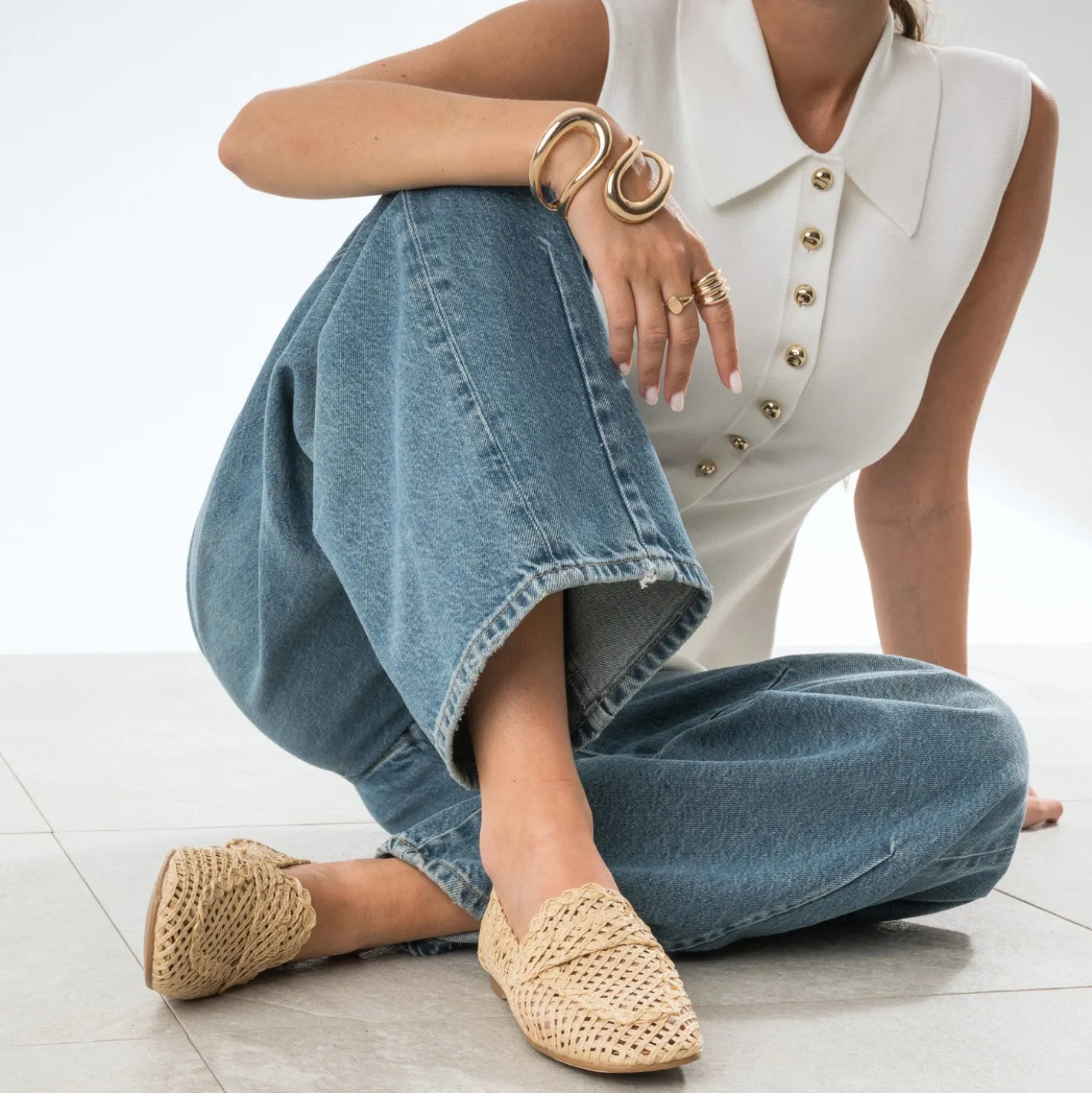 Mocassin beige tressage ajouré