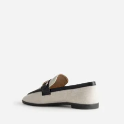 Mocassin bi-matière beige lin et noir