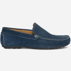 Mocassin bleu en cuir velours
