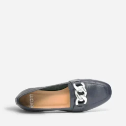 Mocassin bleu marine en cuir maxi chaîne