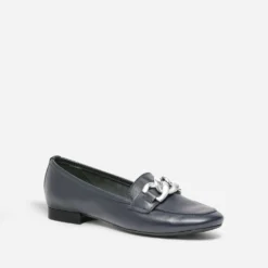 Mocassin bleu marine en cuir maxi chaîne