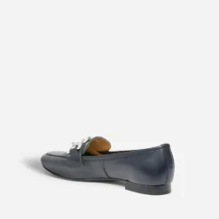 Mocassin bleu marine en cuir maxi chaîne