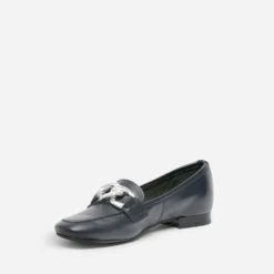 Mocassin bleu marine en cuir maxi chaîne