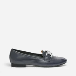 Mocassin bleu marine en cuir maxi chaîne