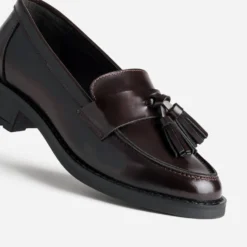 Mocassin bordeaux cuir à pampilles