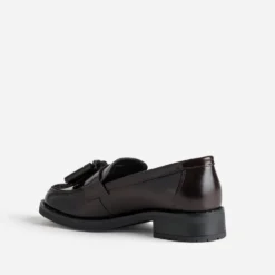 Mocassin bordeaux cuir à pampilles
