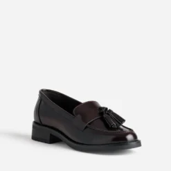 Mocassin bordeaux cuir à pampilles