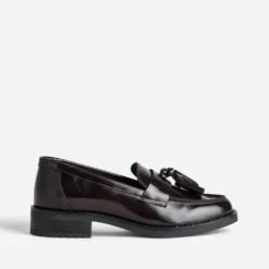 Mocassin bordeaux cuir à pampilles