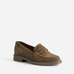 Mocassin camel cuir velours bord cranté