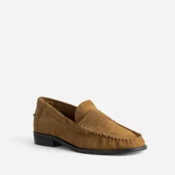 Mocassin camel cuir velours souple