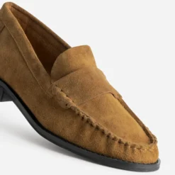 Mocassin camel cuir velours souple