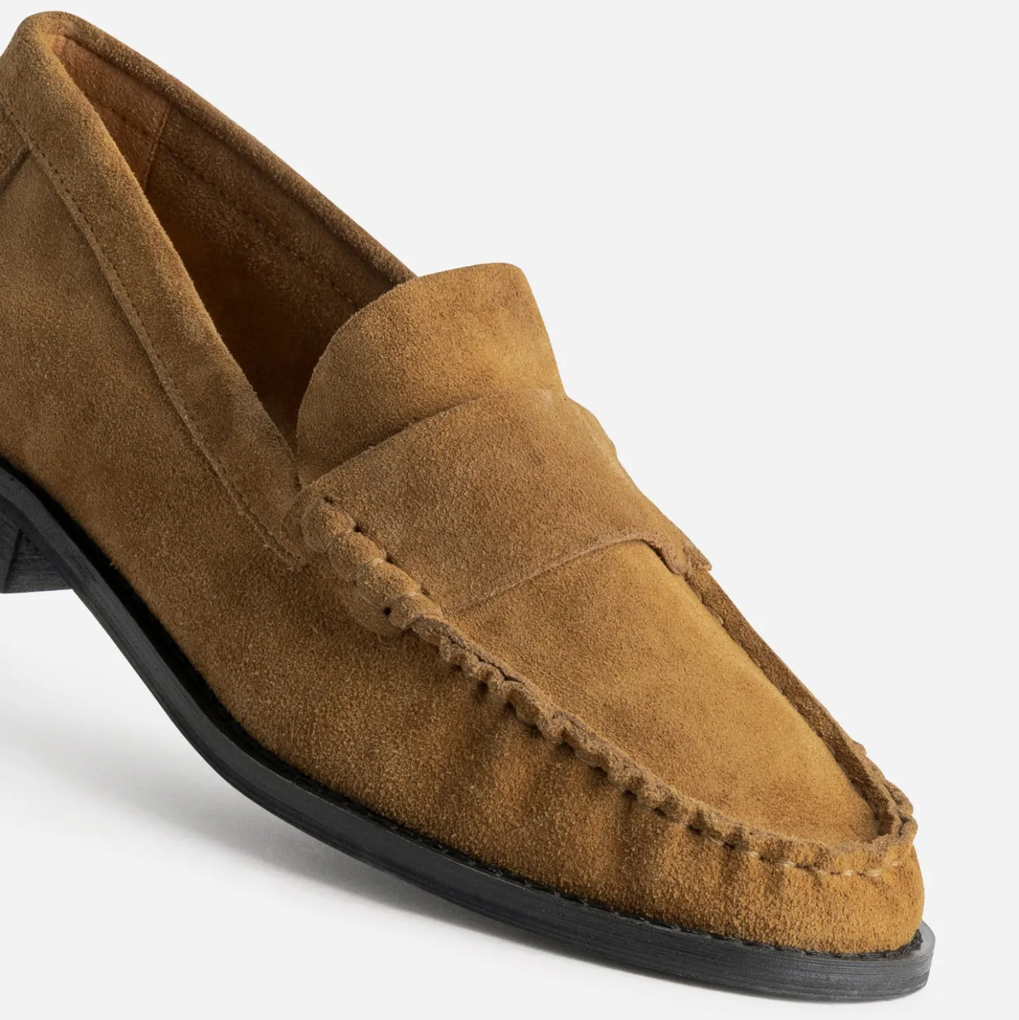 Mocassin camel cuir velours souple