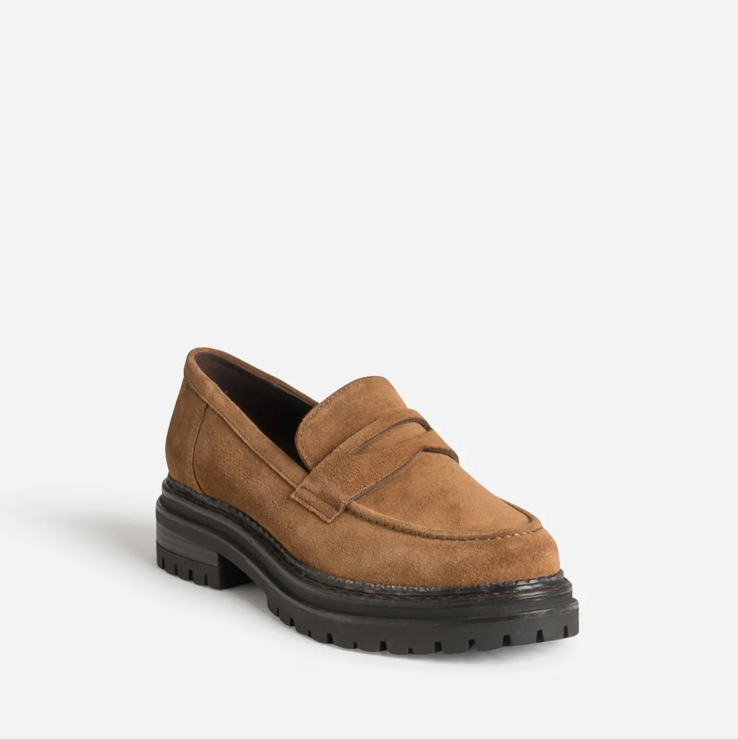 Mocassin camel cuir velours semelle crantée