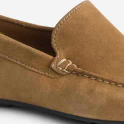 Mocassin camel en cuir velours