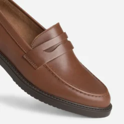 Mocassin cognac cuir bord cranté