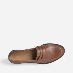 Mocassin cognac cuir bord cranté