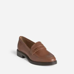 Mocassin cognac cuir bord cranté